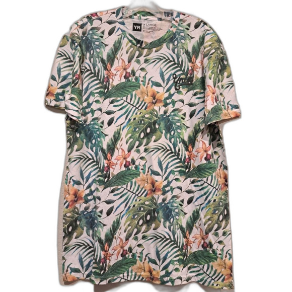 YR Young & Reckless Tropical Plants Monstera leafy all over print t-shirt sz XL - Picture 2 of 8